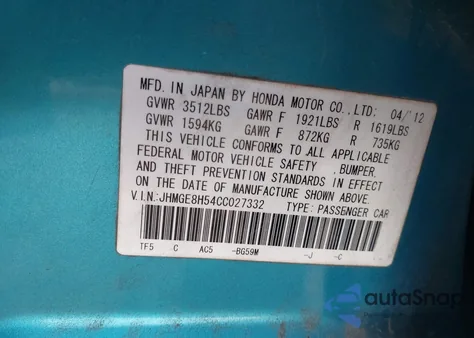 2012 Honda Fit Sport z USA, uszkodzony, nr VIN JHMGE8H54CC027332